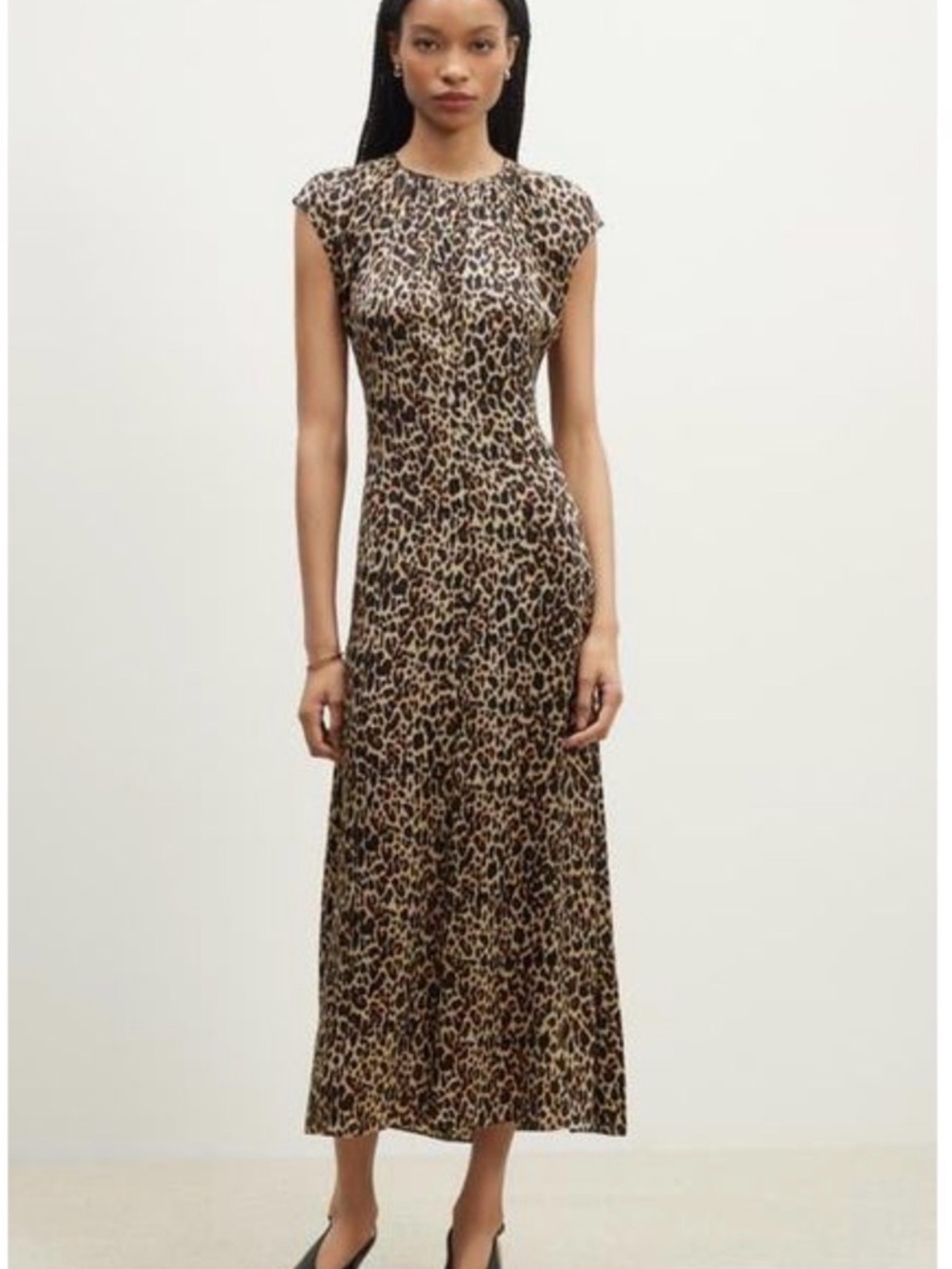 Nordstrom Leopard-Print Cap Sleeve Midi Dress - Tan & Black